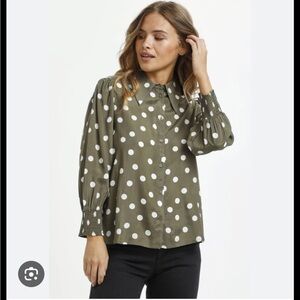 Kaffe  Olive Polka Dot Blouse Size 36 Small -Medium
